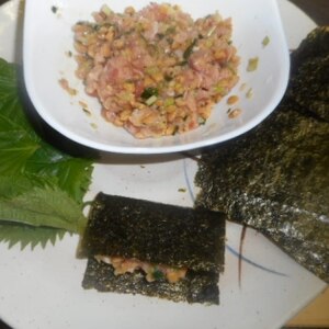 おつまみ☆ご飯無しでネギトロ納豆っ巻き